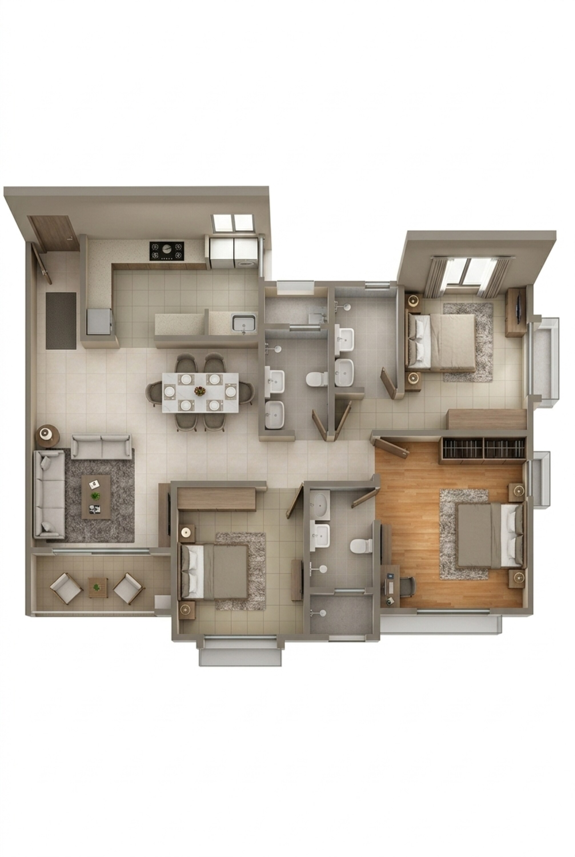 Floor plan of 3 BHK 1587 Sq. Ft. Apartment in Brigade Nanda Heights, Bangalore