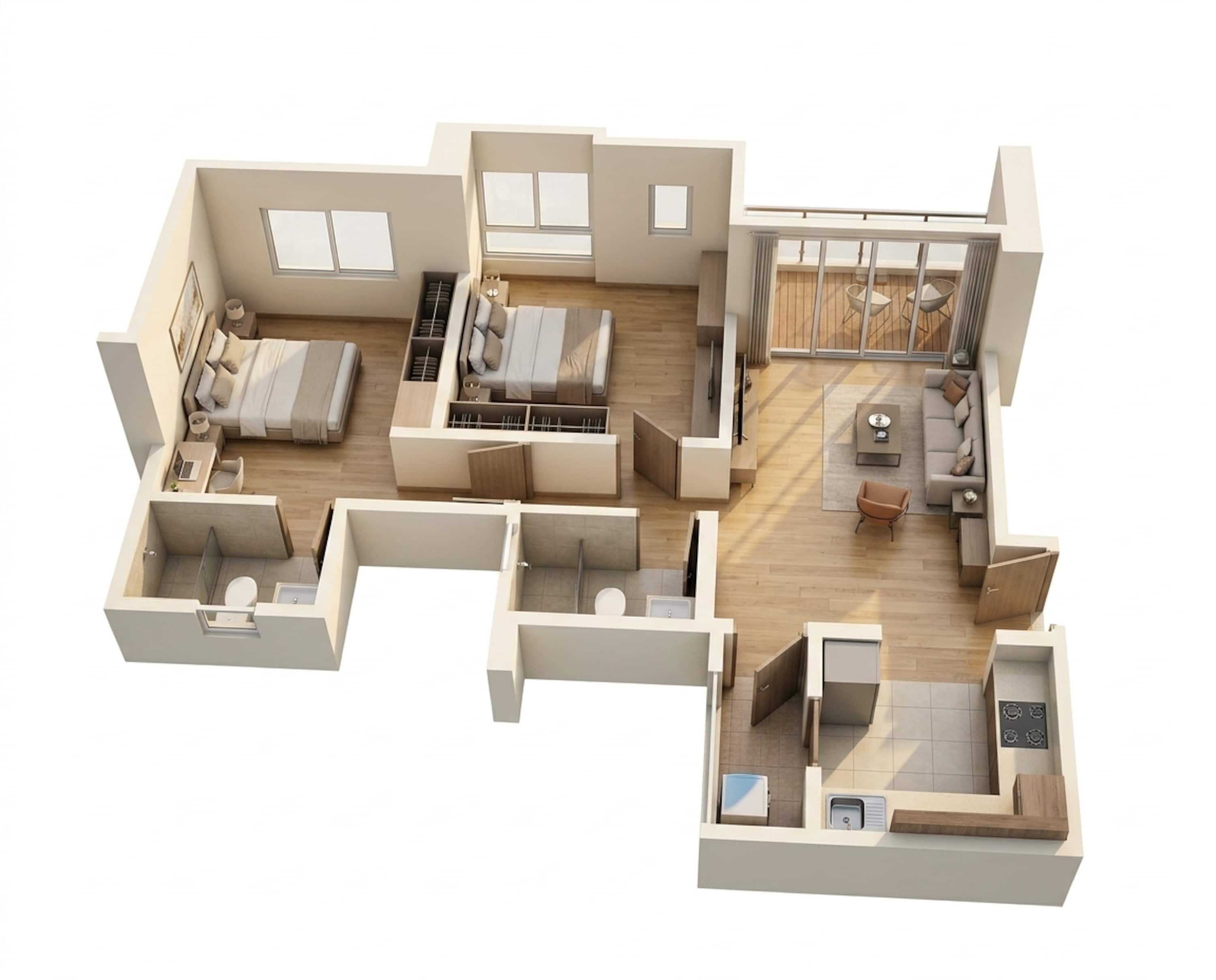 Floor plan of 2 BHK 538 Sq. Ft. Apartment in Kalpataru Parkcity, Thane