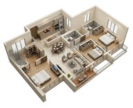 Floor plan of 3 BHK 957 Sq. Ft. Apartment in Kalpataru Parkcity, Thane