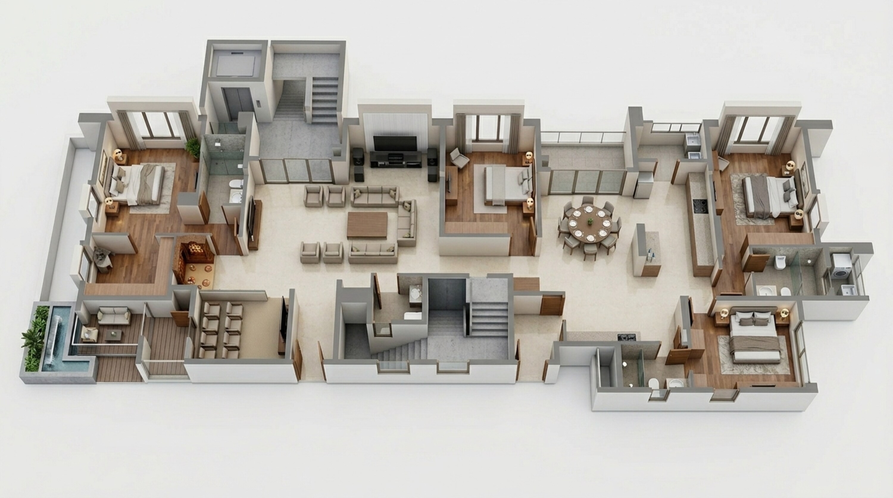 Floor plan of 4 BHK 3520 Sq. Ft. Apartment in Shapoorji Pallonji ParkWest, Bangalore