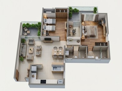 Floor plan of 2 BHK 856 Sq. Ft. Apartment in Ashiana Malhar, Pune