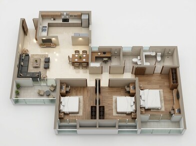 Floor plan of 3 BHK 1045 Sq. Ft. Apartment in Ashiana Malhar, Pune