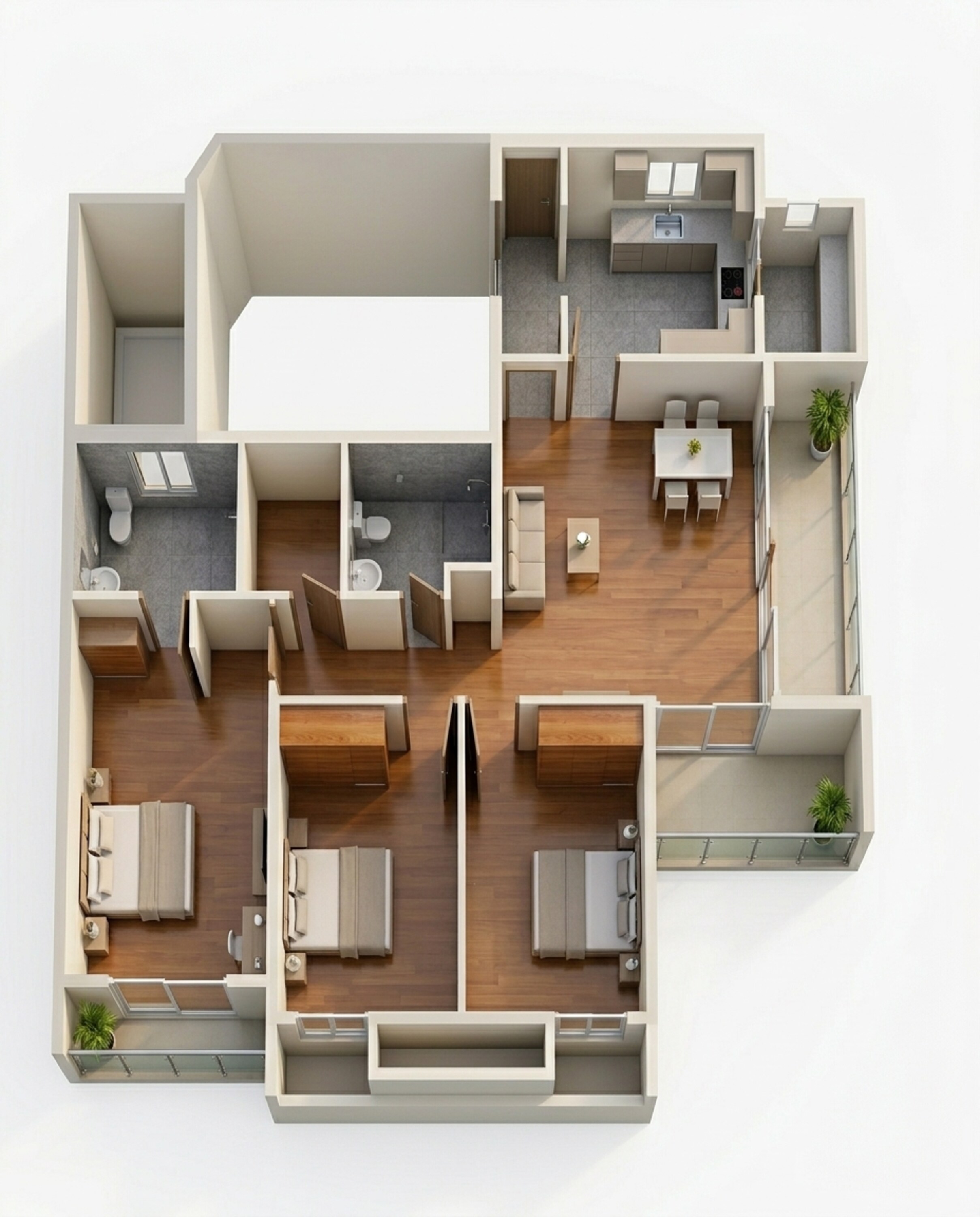 Floor plan of 3 BHK 1177 Sq. Ft. Apartment in Ashiana Malhar, Pune