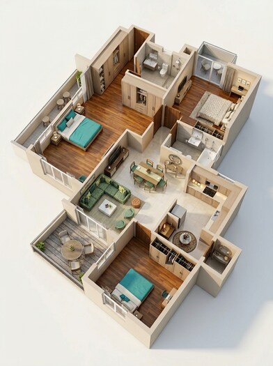 Floor plan of 3 BHK 1000 Sq. Ft. Apartment in Ashiana Amarah, Gurgaon