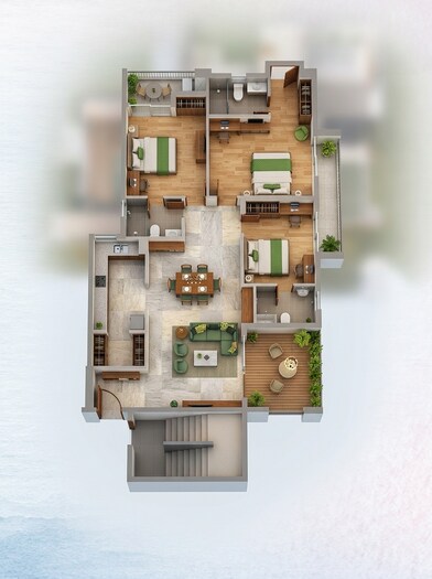 Floor plan of 3 BHK 1205 Sq. Ft. Apartment in Ashiana Amarah, Gurgaon