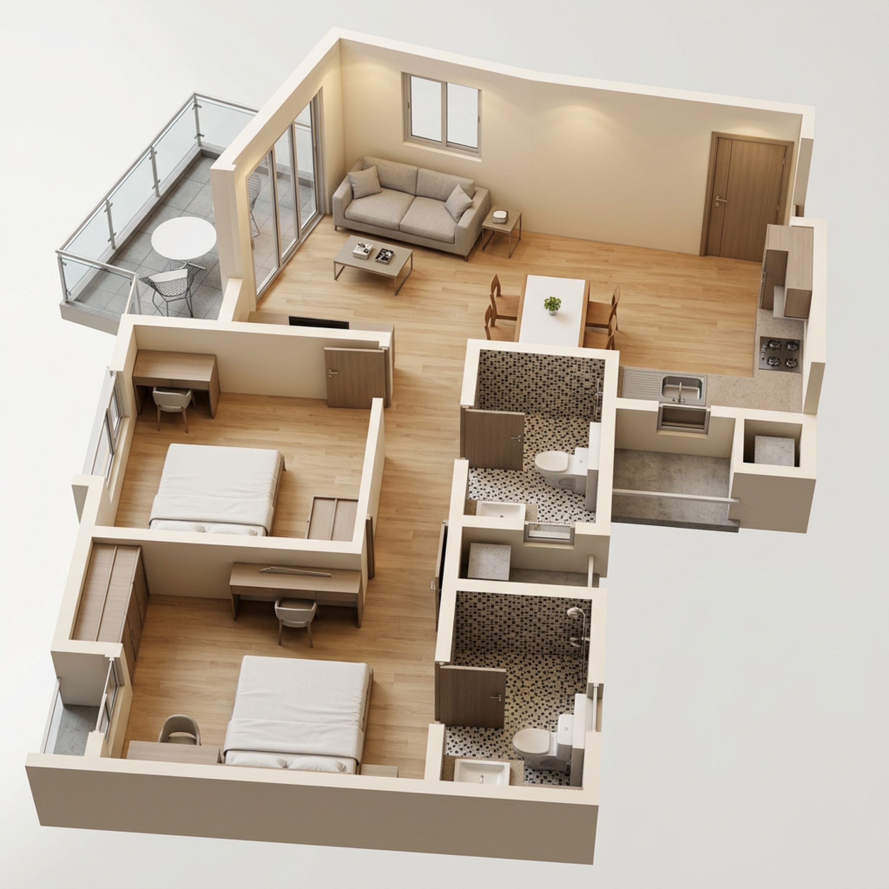 Floor plan of 2 BHK 1080 Sq. Ft. Apartment in Brigade Orchards, Bangalore