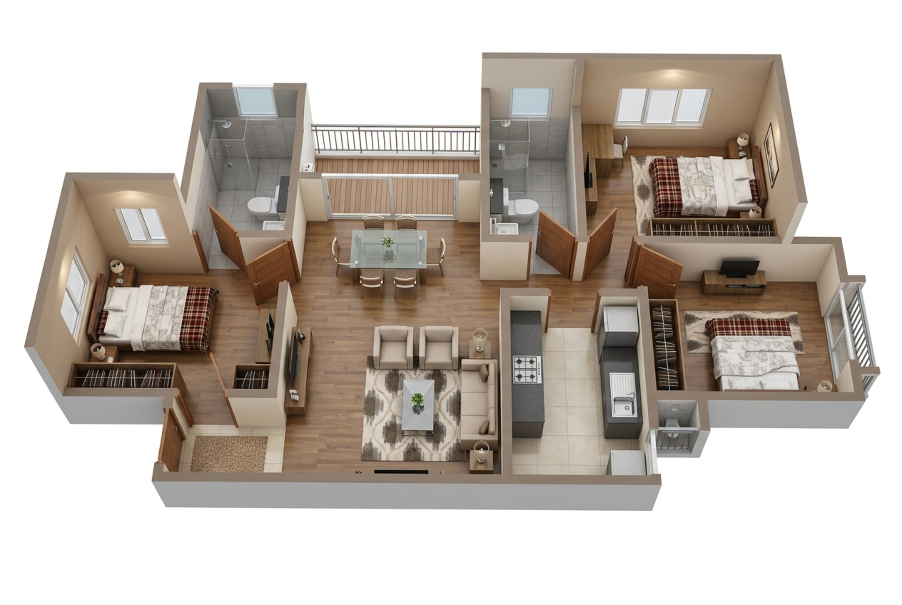 Floor plan of 3 BHK 1360 Sq. Ft. Apartment in Brigade Orchards, Bangalore