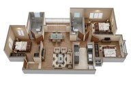 Floor plan of 3 BHK 1360 Sq. Ft. Apartment in Brigade Orchards, Bangalore