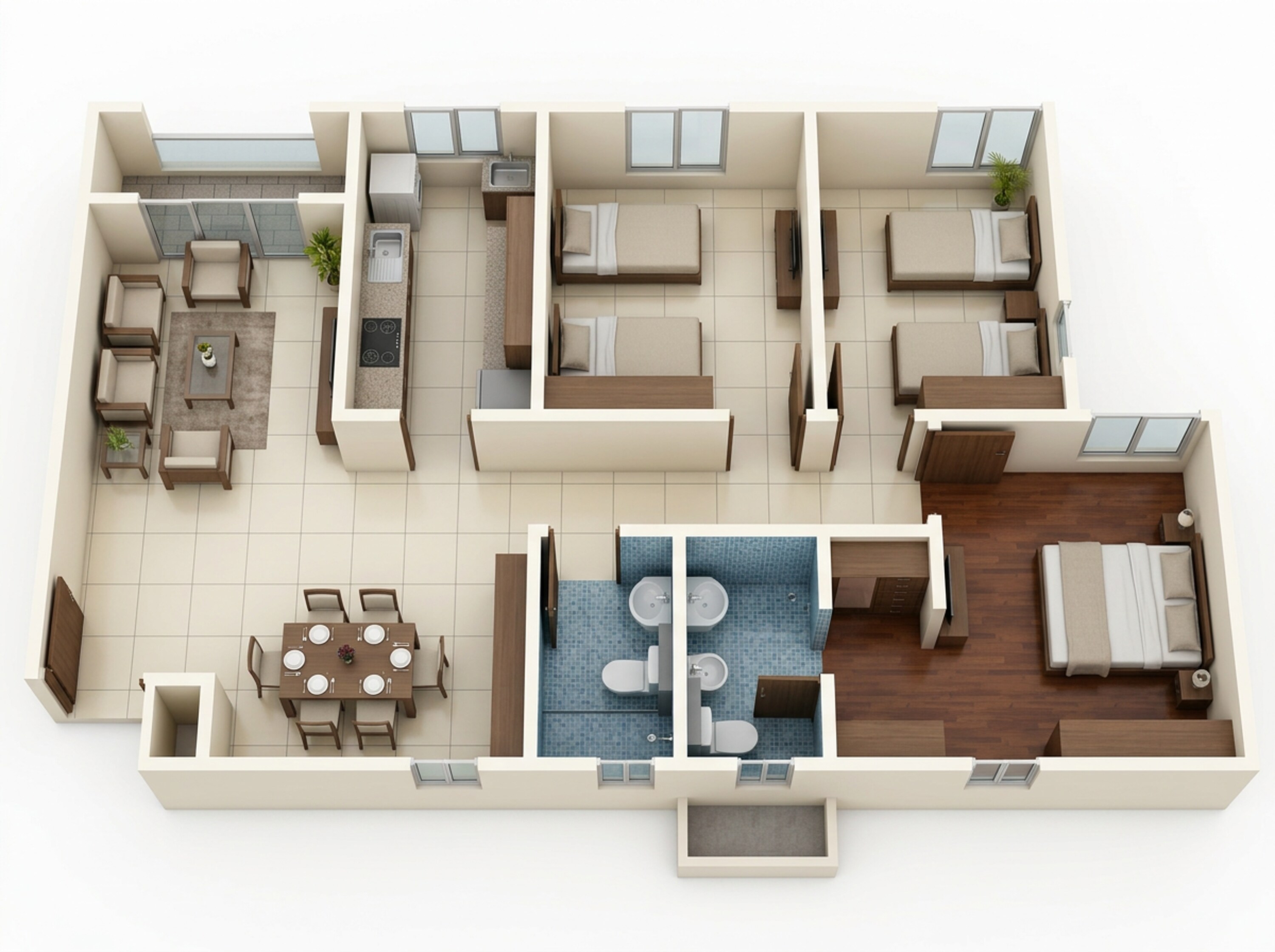 Floor plan of 3 BHK 1760 Sq. Ft. Apartment in Brigade Orchards, Bangalore