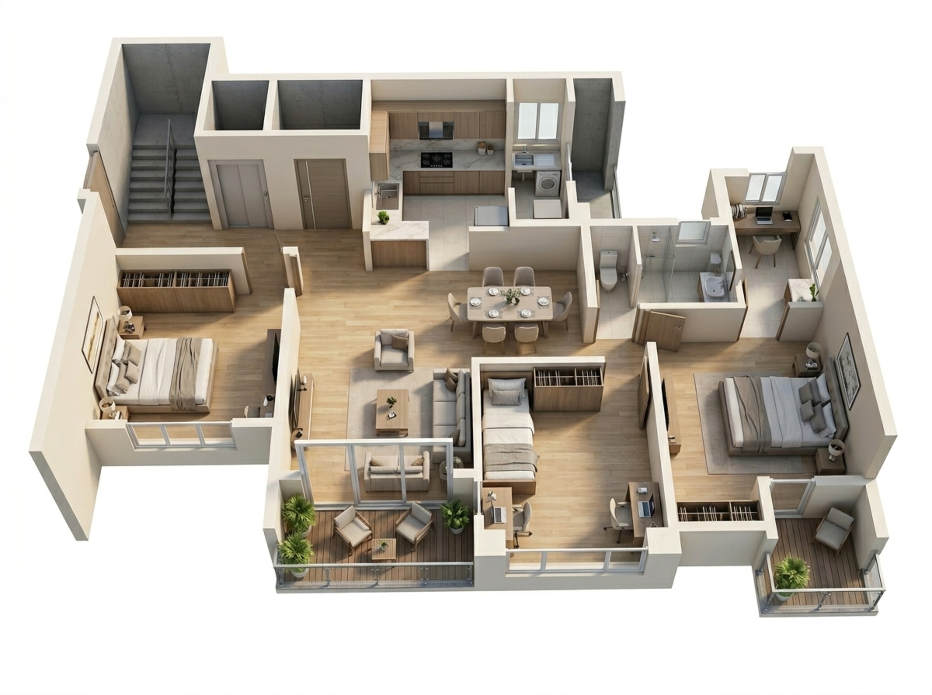 Floor plan of 3 BHK 852 Sq. Ft. Apartment in Vilas Javdekar Yashwin Enchante, Pune