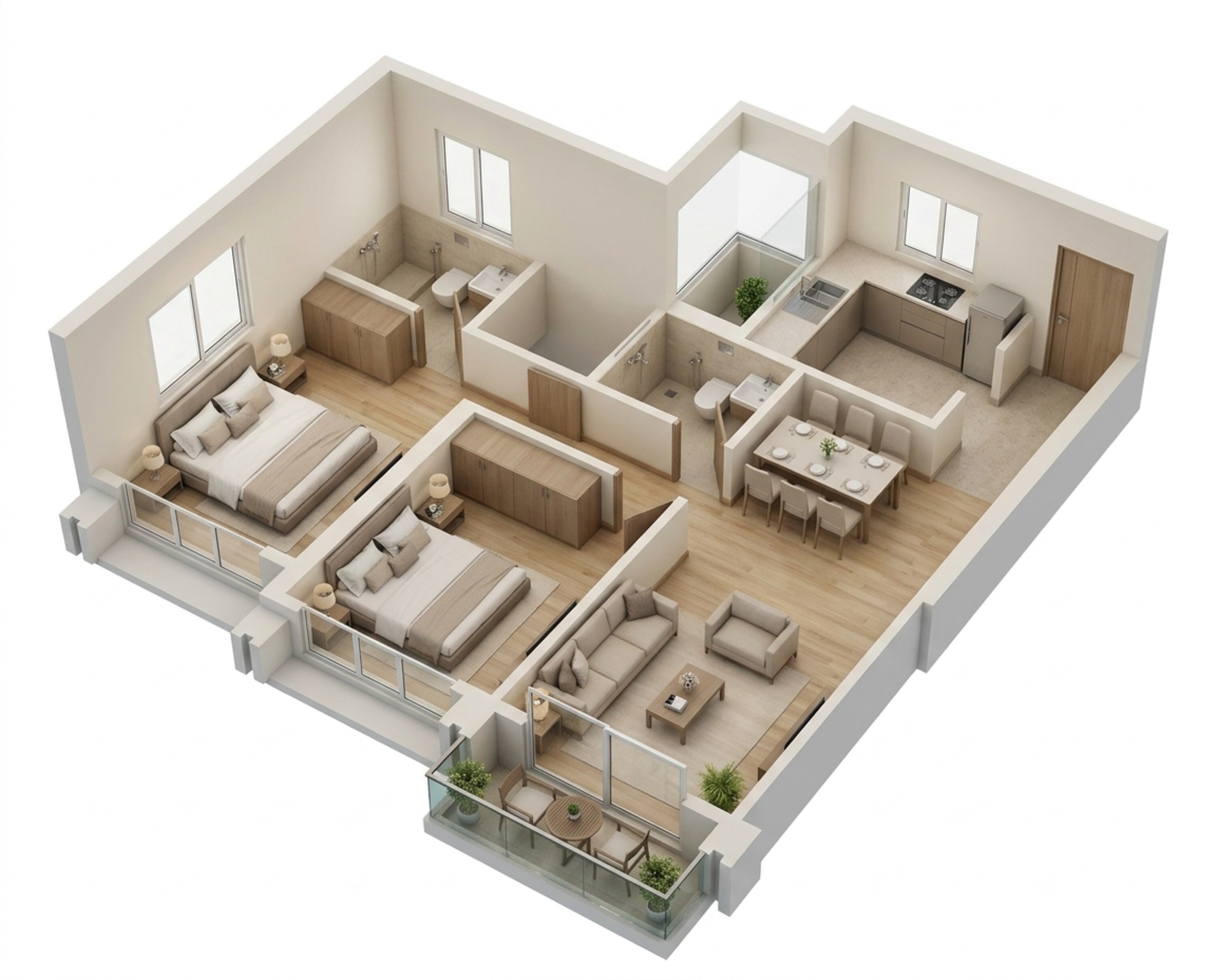 Floor plan of 2 BHK 681 Sq. Ft. Apartment in LnT Island Cove, Mumbai