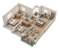 Floor plan of 2 BHK 681 Sq. Ft. Apartment in LnT Island Cove, Mumbai