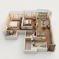 Floor plan of 2 BHK 771 Sq. Ft. Apartment in LnT Island Cove, Mumbai