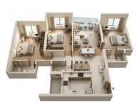 Floor plan of 3 BHK 1048 Sq. Ft. Apartment in LnT Island Cove, Mumbai