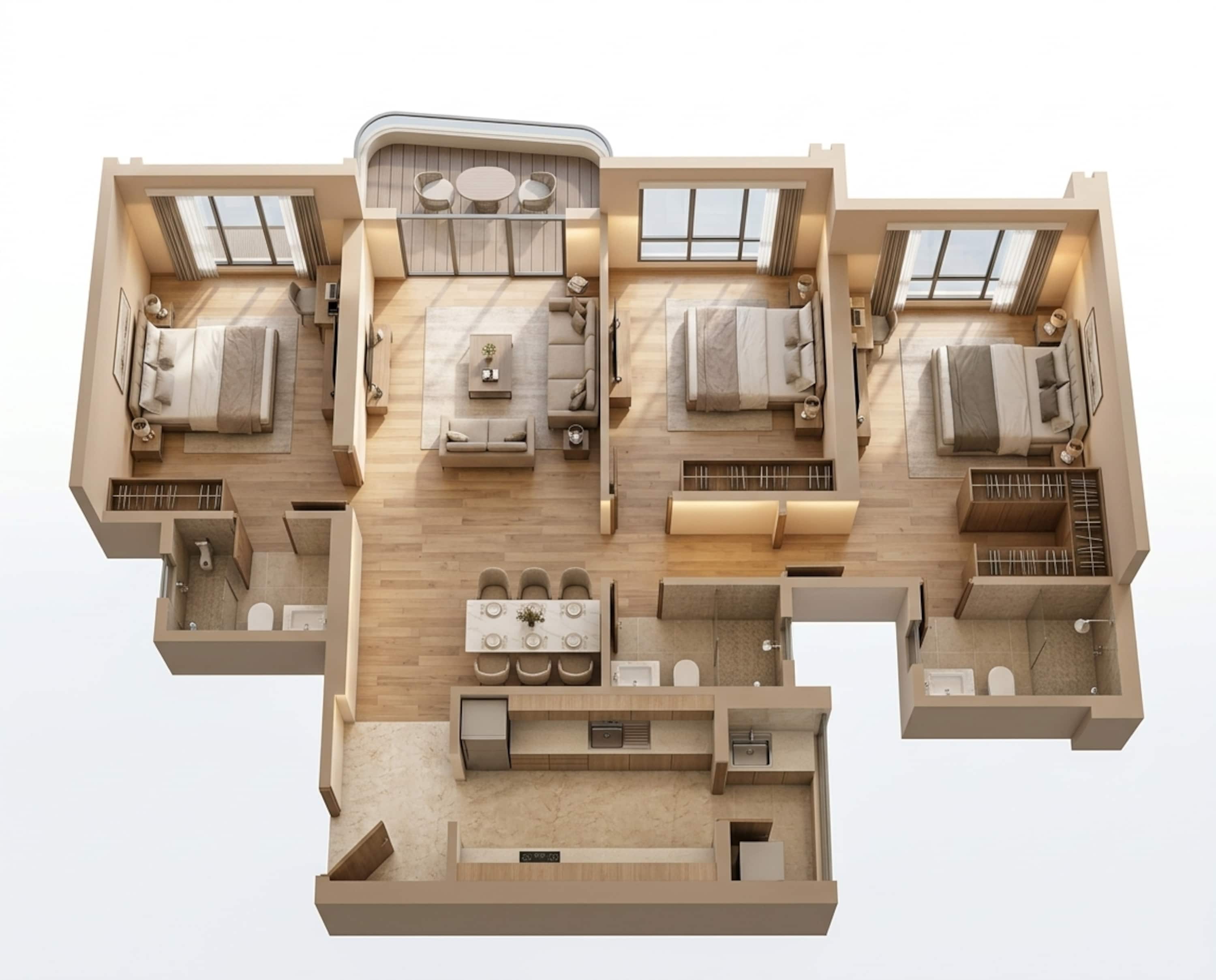 Floor plan of 3 BHK 1394 Sq. Ft. Apartment in LnT Island Cove, Mumbai