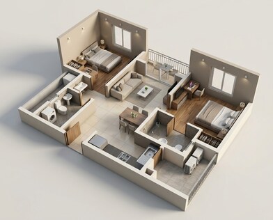 Floor plan of 2 BHK 795 Sq. Ft. Apartment in Brigade El Dorado, Bangalore