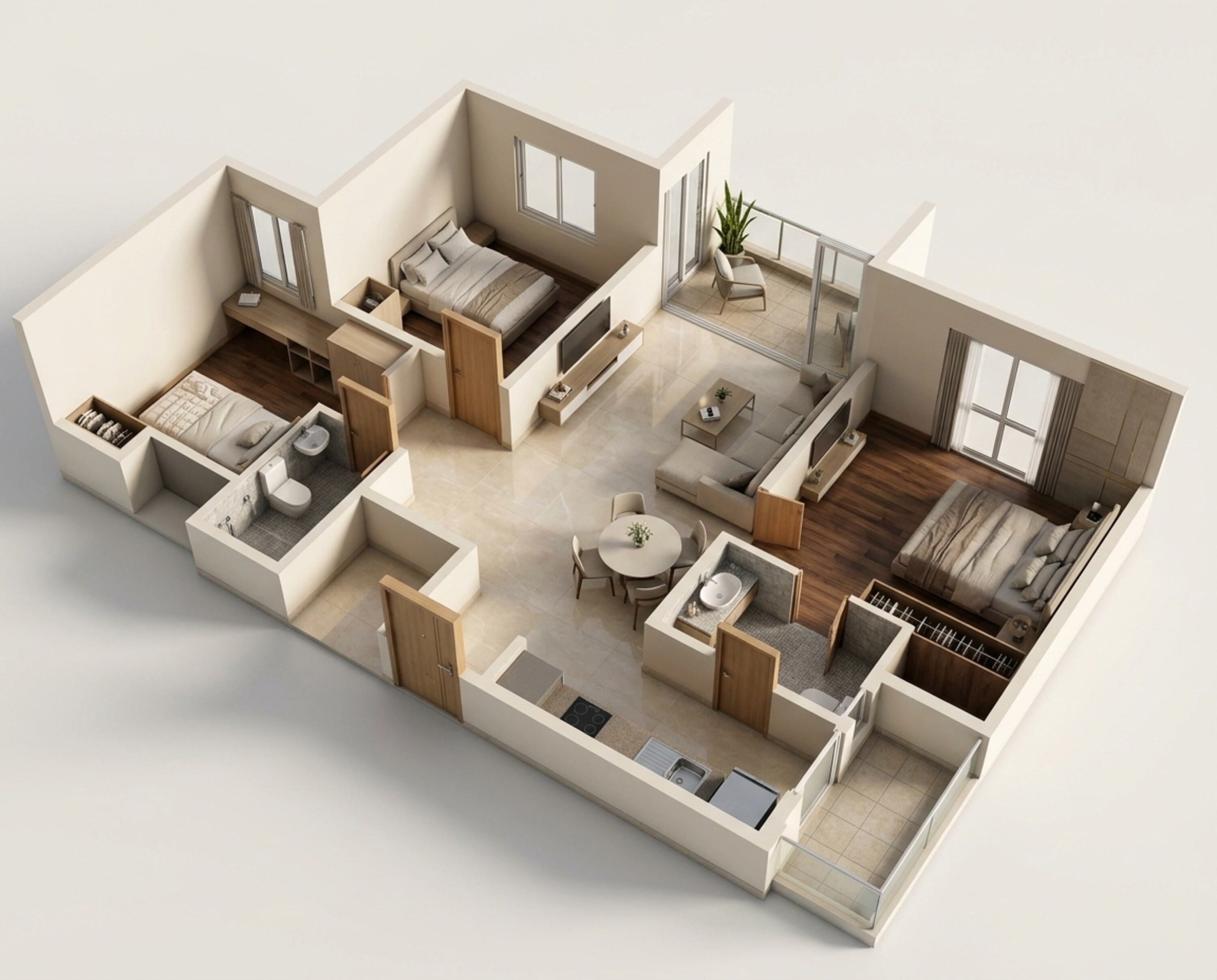 Floor plan of 3 BHK 1068 Sq. Ft. Apartment in Brigade El Dorado, Bangalore
