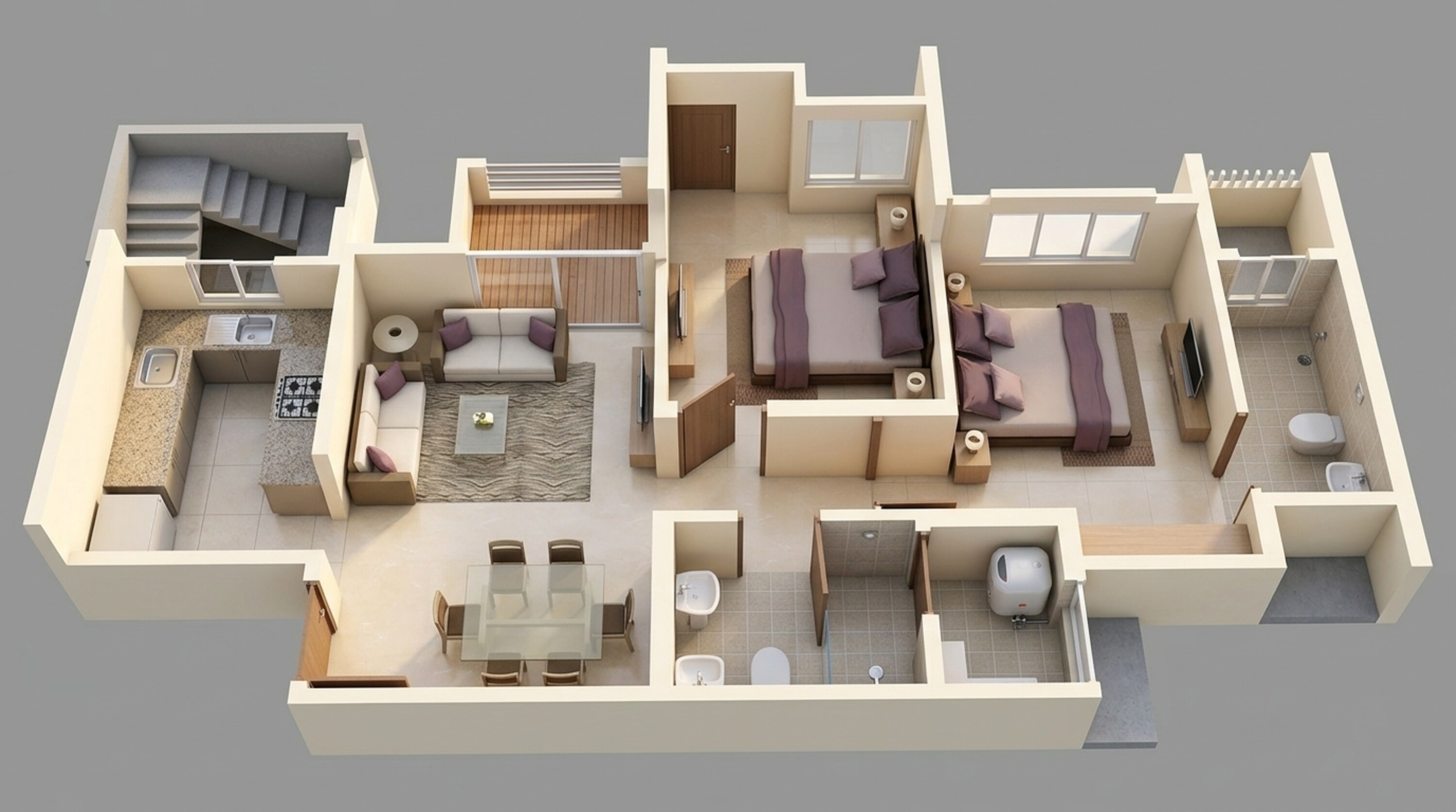 Floor plan of 2 BHK 584 Sq. Ft. Apartment in Lodha Upper Thane, Thane