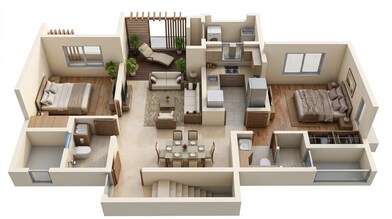 Floor plan of 2 BHK 596 Sq. Ft. Apartment in Lodha Upper Thane, Thane