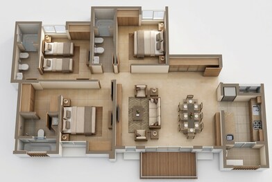 Floor plan of 3 BHK 1004 Sq. Ft. Apartment in Lodha Upper Thane, Thane