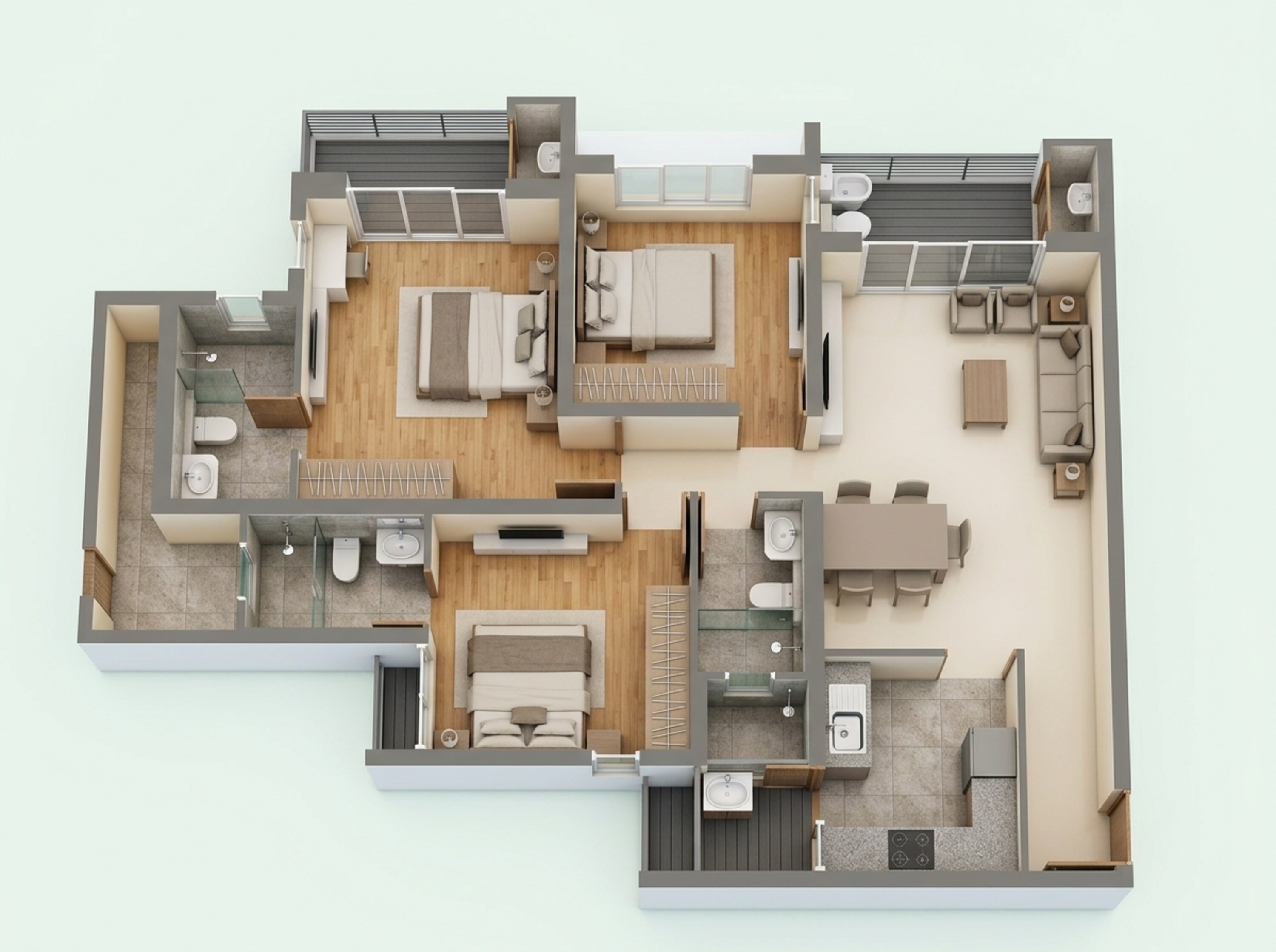 Floor plan of 3 BHK 973 Sq. Ft. Apartment in Godrej Woodsville, Pune
