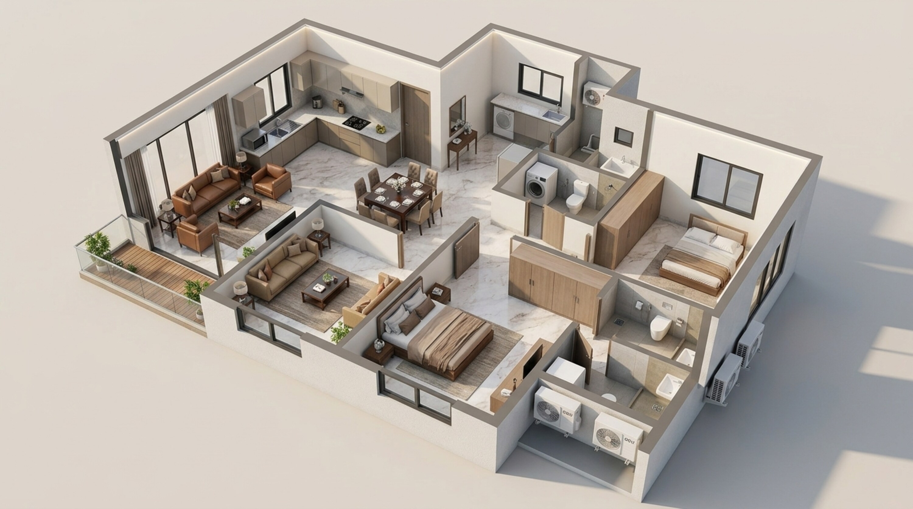 Floor plan of 3 BHK Apartment - 1043 sq. ft. in Mantra The Midas Residences, Pune