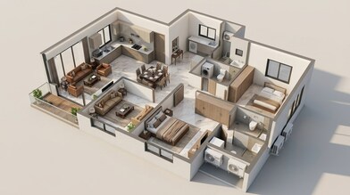Floor plan of 3 BHK 1043 Sq. Ft. Apartment in Mantra The Midas Residences, Pune