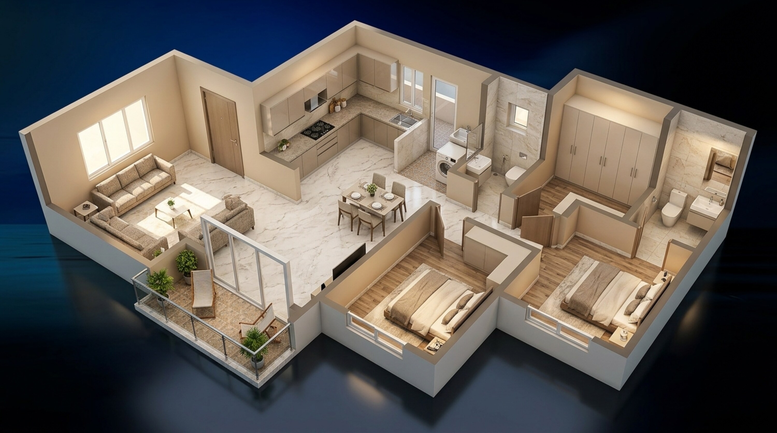 Floor plan of 2 BHK Apartment - 879 sq. ft. in Mantra The Midas Residences, Pune