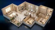 Floor plan of 2 BHK 879 Sq. Ft. Apartment in Mantra The Midas Residences, Pune