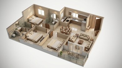Floor plan of 3 BHK 1070 Sq. Ft. Apartment in Mantra The Midas Residences, Pune