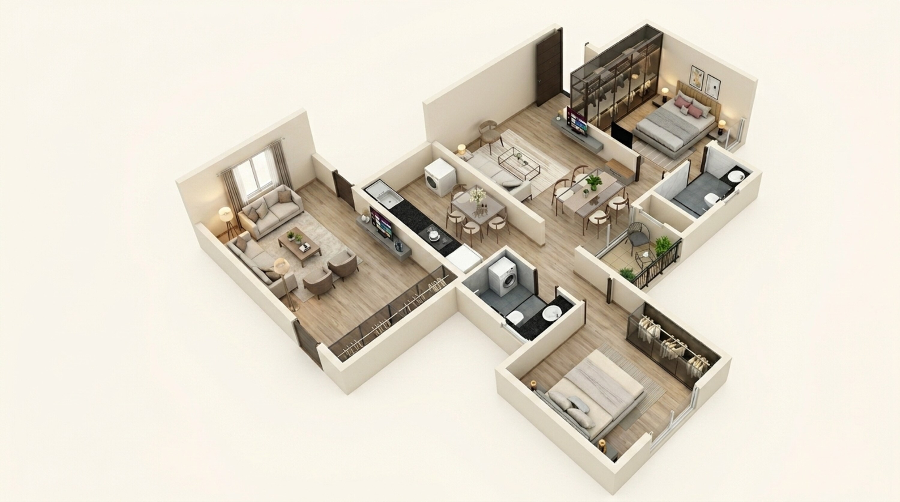 Floor plan of 2 BHK 1006 Sq. Ft. Apartment in Provident Bayscape, Chennai