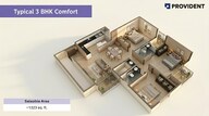 Floor plan of 3 BHK 1323 Sq. Ft. Apartment in Provident Bayscape, Chennai