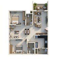 Floor plan of 2 BHK 1255 Sq. Ft. Apartment in Ramky One Orbit, Hyderabad