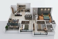 Floor plan of 3 BHK 1021 Sq. Ft. Apartment in Mihir Amara, Pune