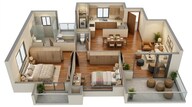 Floor plan of 2 BHK 685 Sq. Ft. Apartment in Mantra Monarch, Pune
