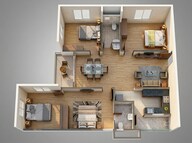 Floor plan of 3 BHK 1505 Sq. Ft. Apartment in Ramky One Genext Towers, Hyderabad
