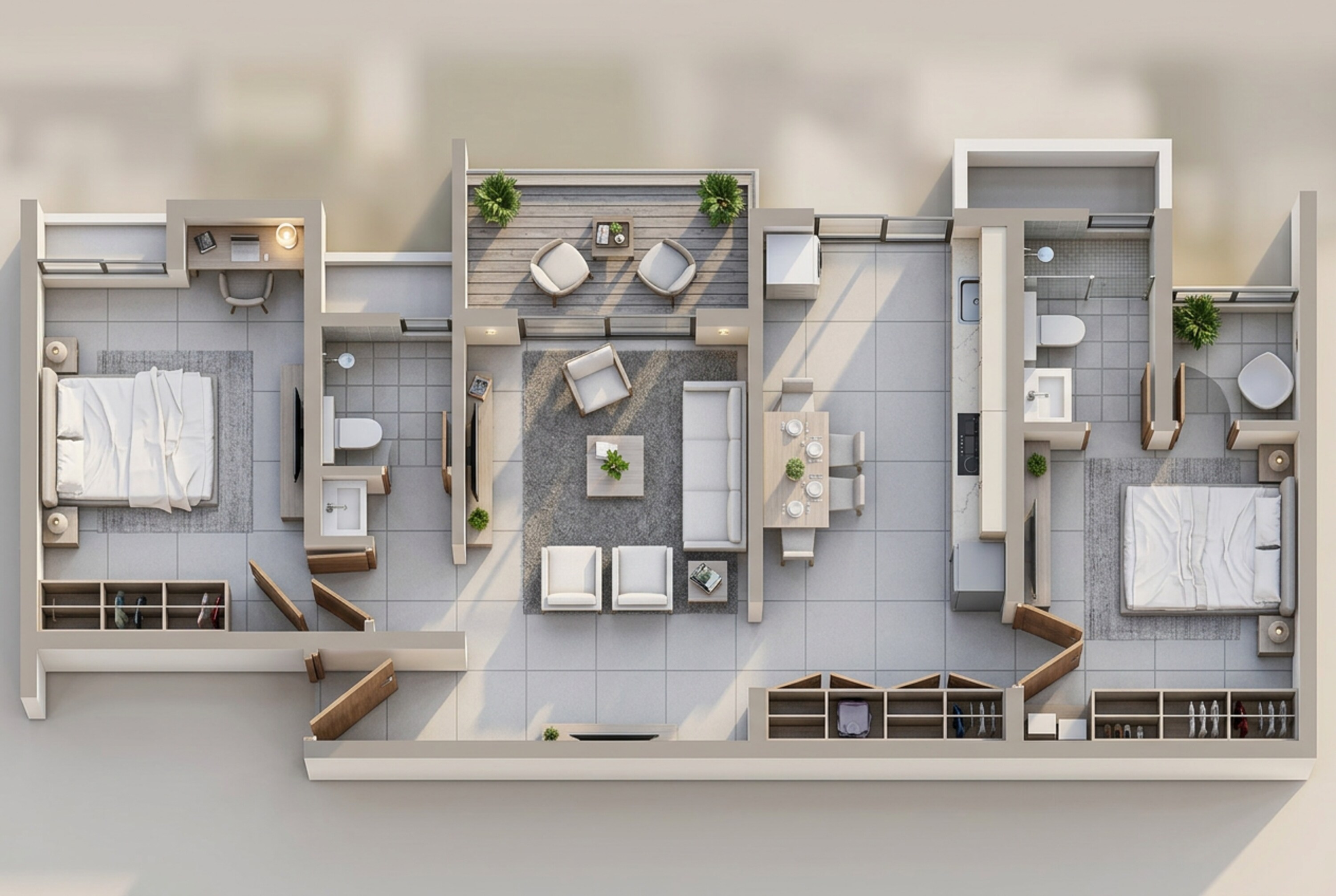 Floor plan of 2 BHK 696 Sq. Ft. Apartment in Rohan Viti, Pune