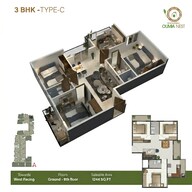 Floor plan of 3 BHK 1244 Sq. Ft. Apartment in Sowparnika Olivia Nest, Bangalore
