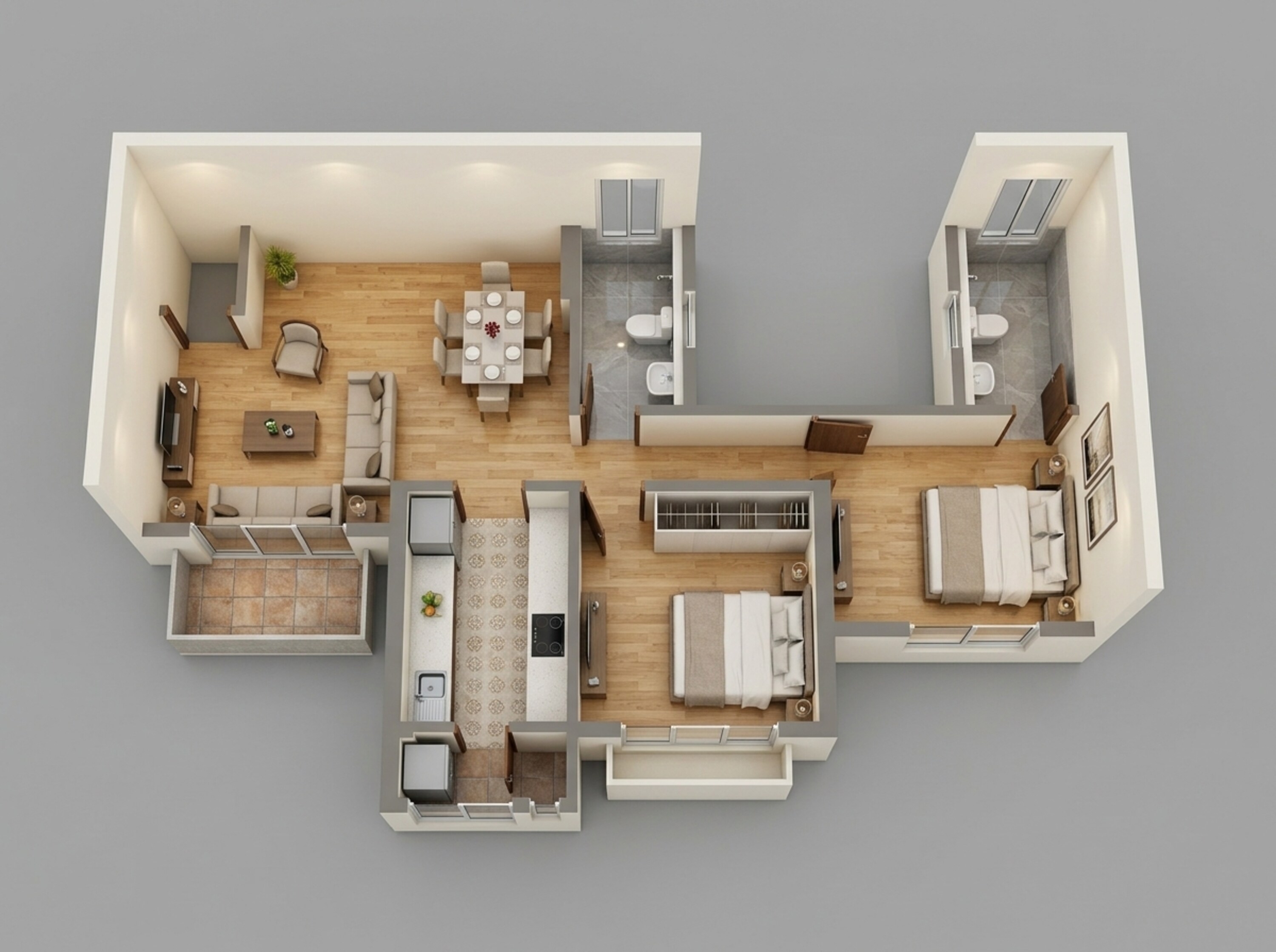Floor plan of 2 BHK 520 Sq. Ft. Apartment in Runwal Gardens, Thane