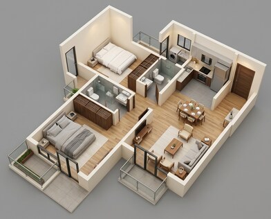 Floor plan of 2 BHK 680 Sq. Ft. Apartment in Godrej Hillside 2, Pune