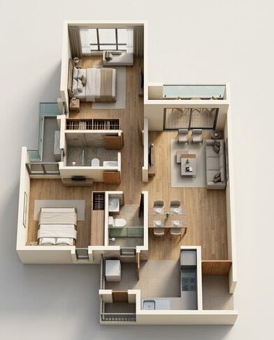 Floor plan of 2 BHK 691 Sq. Ft. Apartment in Godrej Hillside 2, Pune
