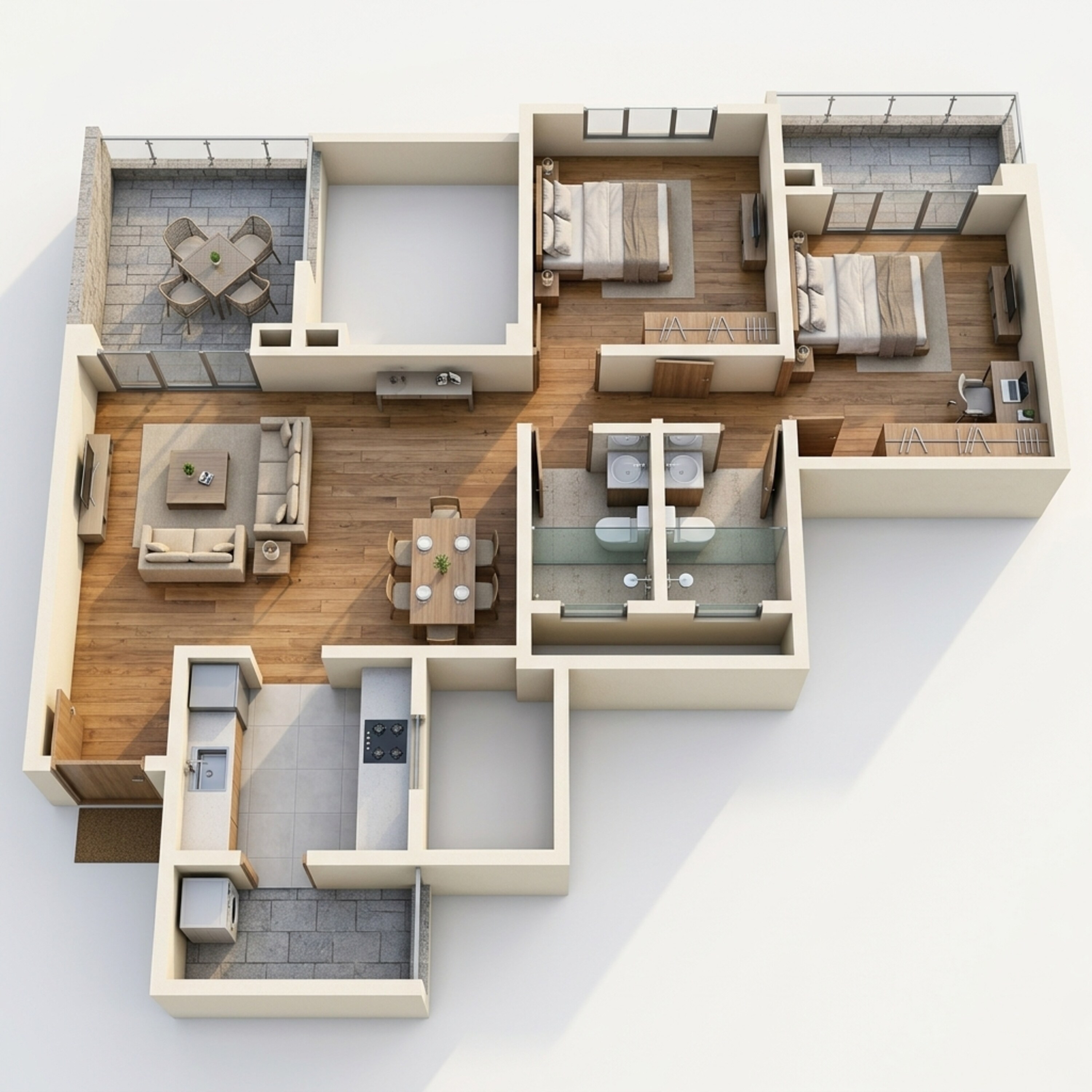 Floor plan of 2 BHK 729 Sq. Ft. Apartment in Kolte Patil 24K Sereno, Pune