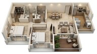 Floor plan of 2 BHK 807 Sq. Ft. Apartment in Lodha Giardino, Pune