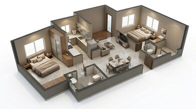 Floor plan of 2 BHK 656 Sq. Ft. Apartment in Lodha Casa Belvedere, Thane