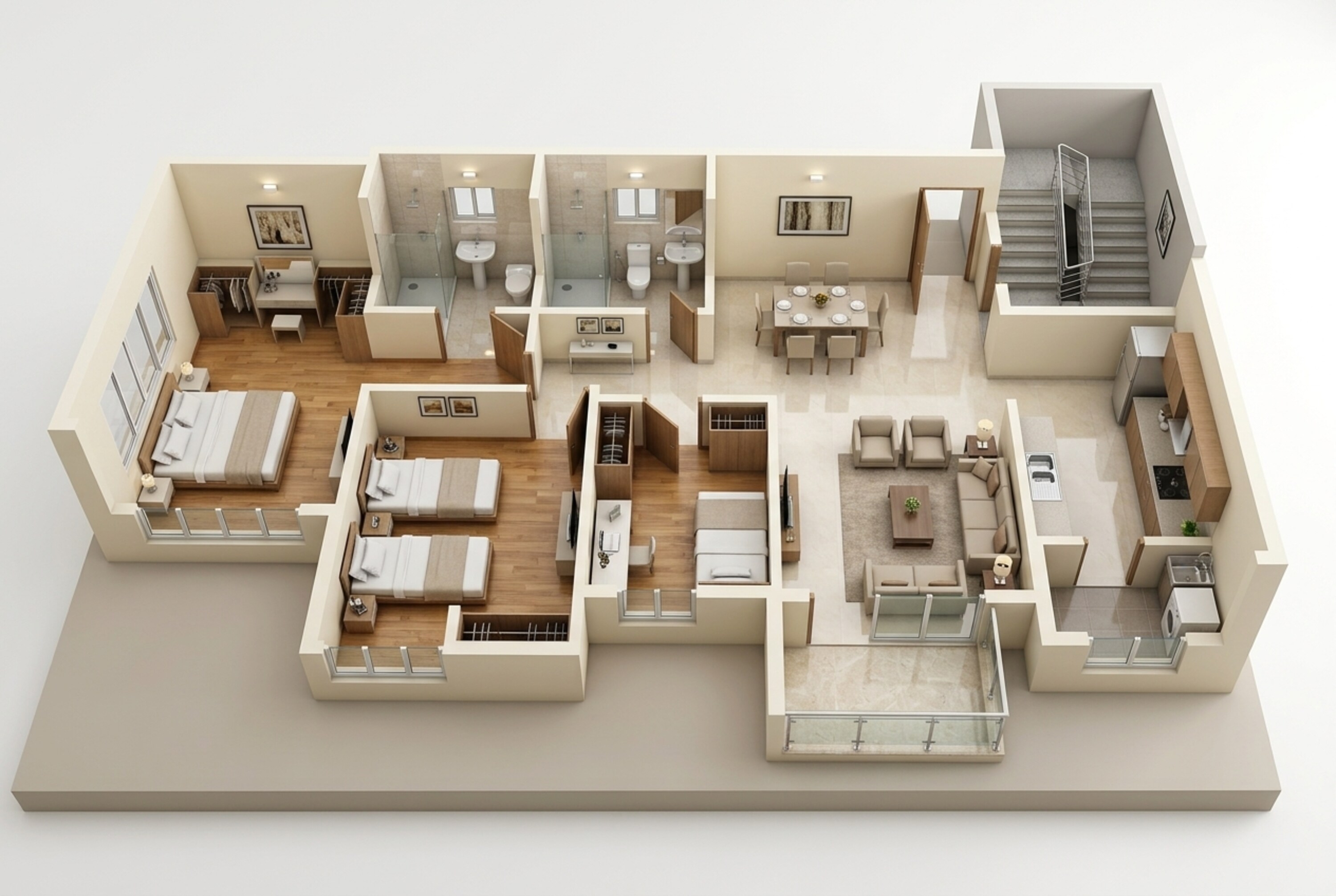 Floor plan of 3 BHK 960 Sq. Ft. Apartment in Lodha Casa Belvedere, Thane