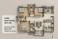 Floor plan of 3 BHK 1871 Sq. Ft. Apartment in Aparna Cyber On, Hyderabad