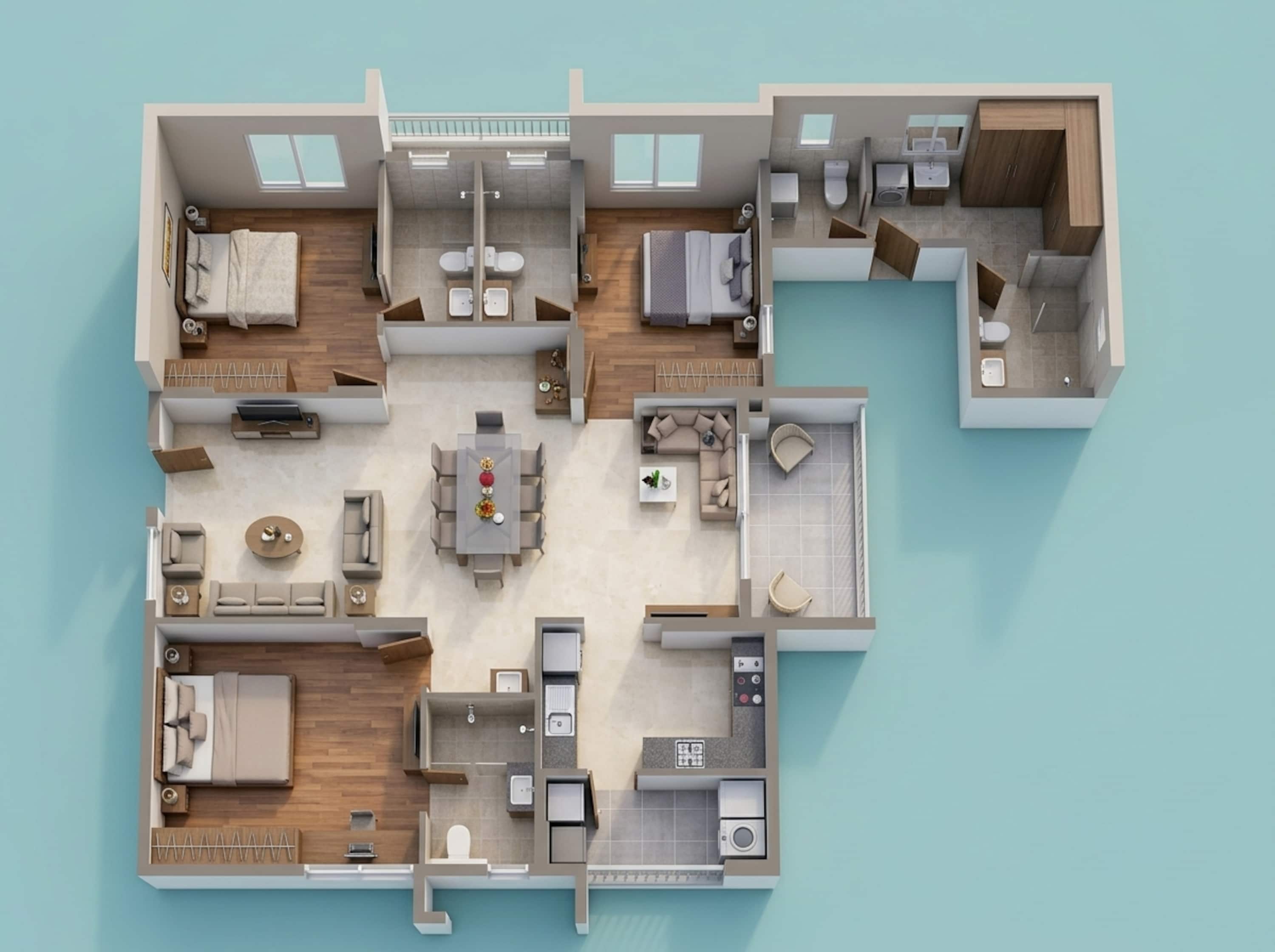 Floor plan of 3 BHK 1880 Sq. Ft. Apartment in Aparna Cyber On, Hyderabad