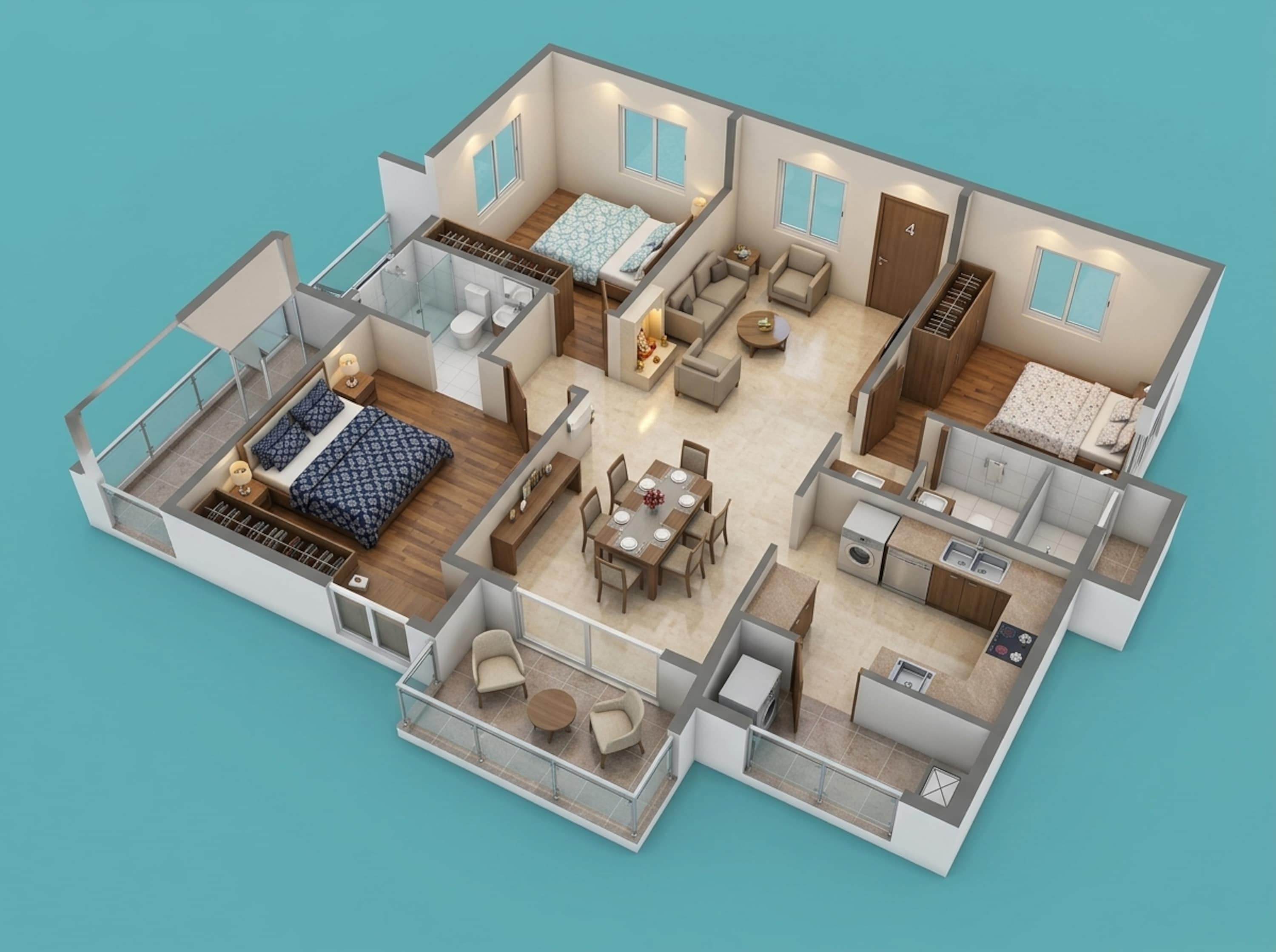 Floor plan of 2 BHK 1584 Sq. Ft. Apartment in Aparna Cyber On, Hyderabad