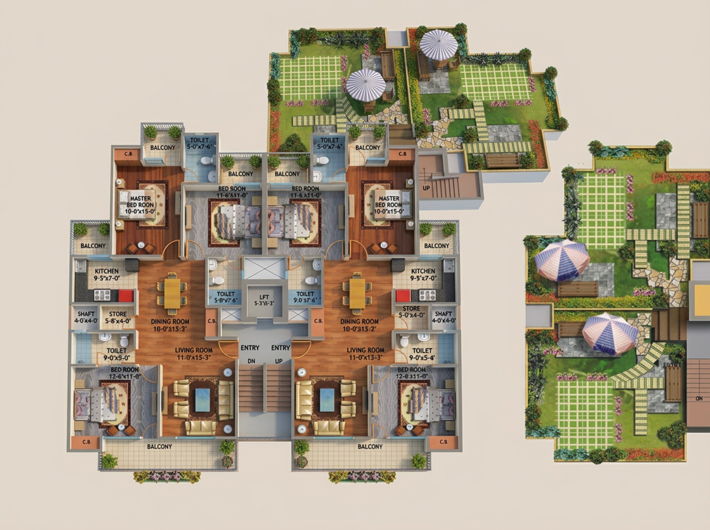 Floor plan of 3 BHK 1535 Sq. Ft. Apartment in Amrapali Centurian Park Phase II, Greater Noida