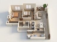 Floor plan of 2 BHK 731 Sq. Ft. Apartment in Mahindra Citadel, Pune
